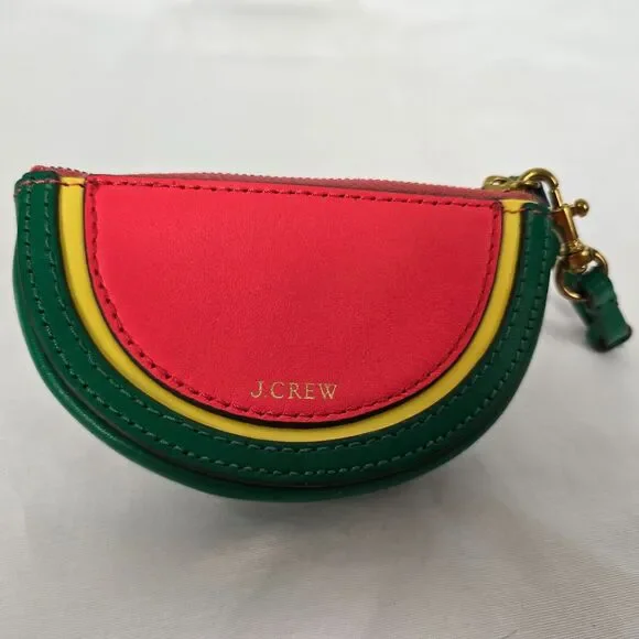 J. Crew Coin Wristlet Pouch Watermelon Red Yellow Green Black 5" x 3" - Picture 2 of 12
